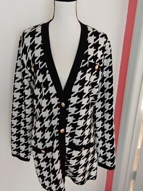 Express Black & White Houndstooth Blazer Cardigan